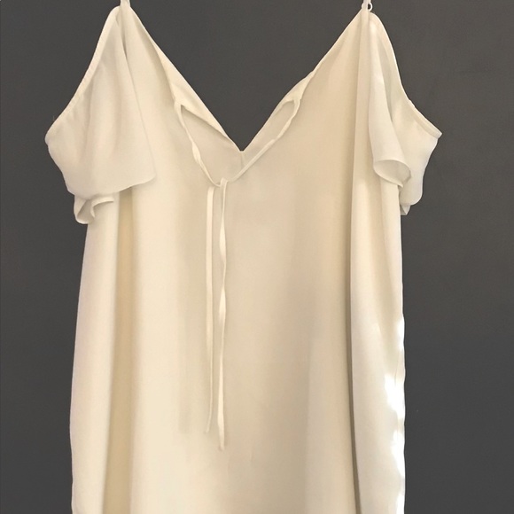 Lined 100 % polyester cold-shoulder blouse w adjustable straps. - Picture 1 of 8